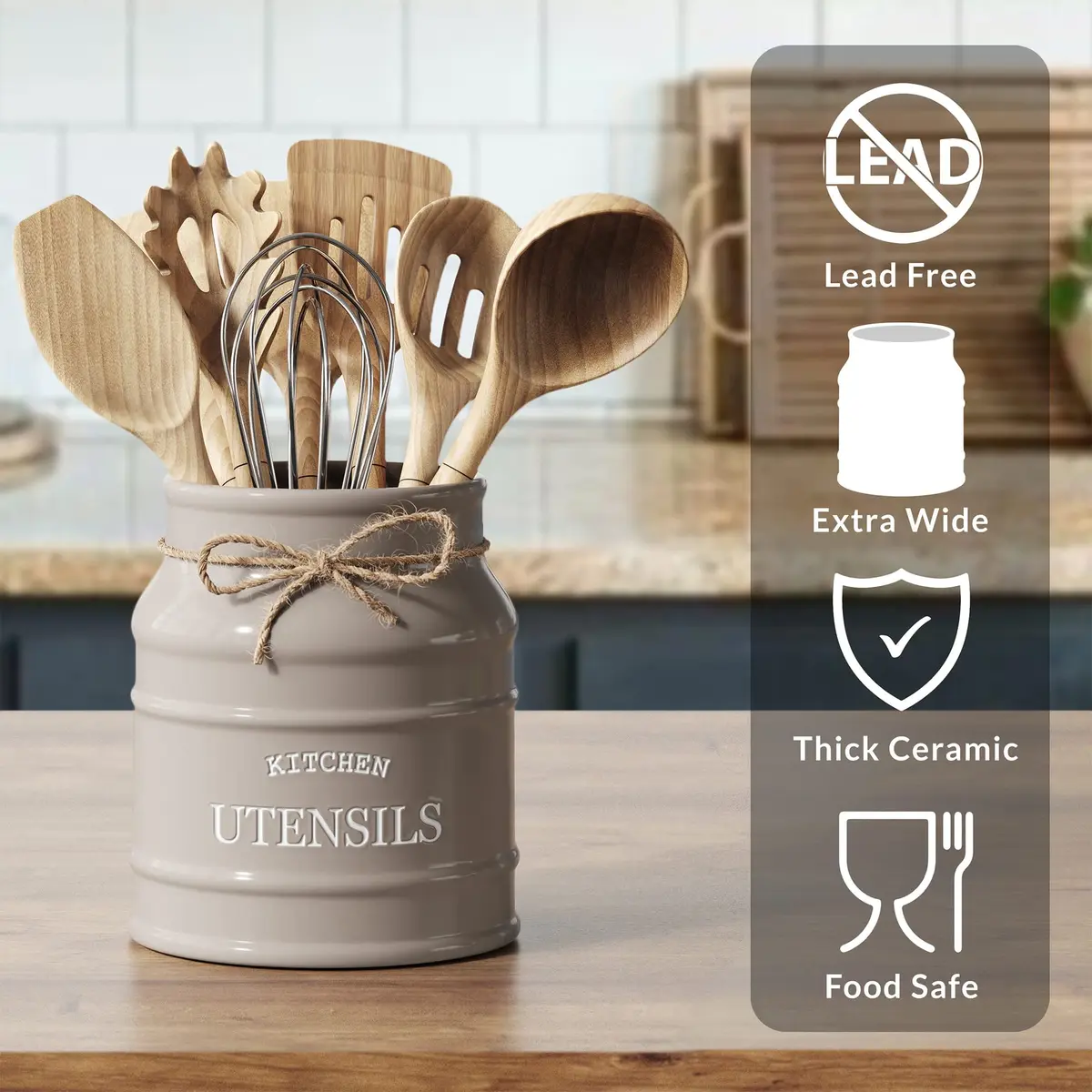 Barnyard Designs Ceramic Kitchen Utensil Holder Countertop 6.75" | Rustic Farmhouse Decor (70-120 chars) - view 3