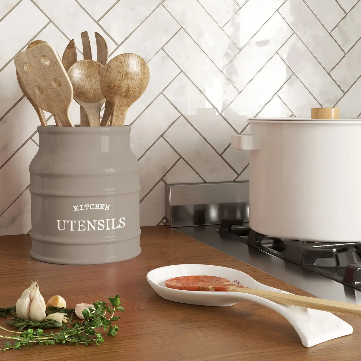 Barnyard Designs Ceramic Kitchen Utensil Holder Countertop 6.75" | Rustic Farmhouse Decor (70-120 chars) - view 4