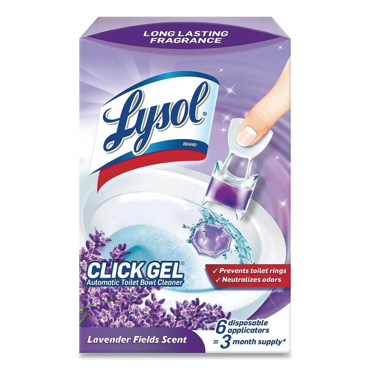 Lysol Click Gel Automatic Toilet Bowl Cleaner Lavender 6 Count | Bleach-Free Gel for Continuous Clean & Freshness - main product image