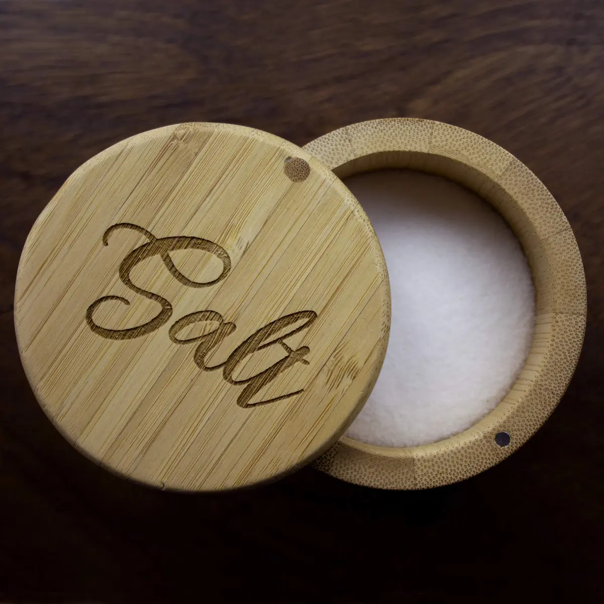 Totally Bamboo Salt Cellar Bamboo Storage Box with Magnetic Swivel Lid, 6 Ounce Capacity, Salt Engraved on Lid - view 2