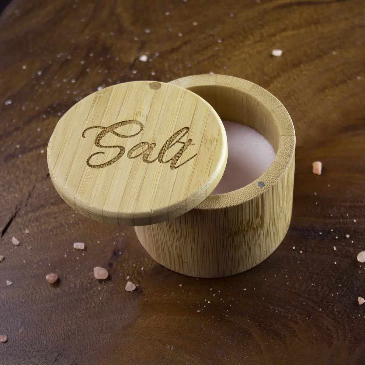 Totally Bamboo Salt Cellar Bamboo Storage Box with Magnetic Swivel Lid, 6 Ounce Capacity, Salt Engraved on Lid - view 3