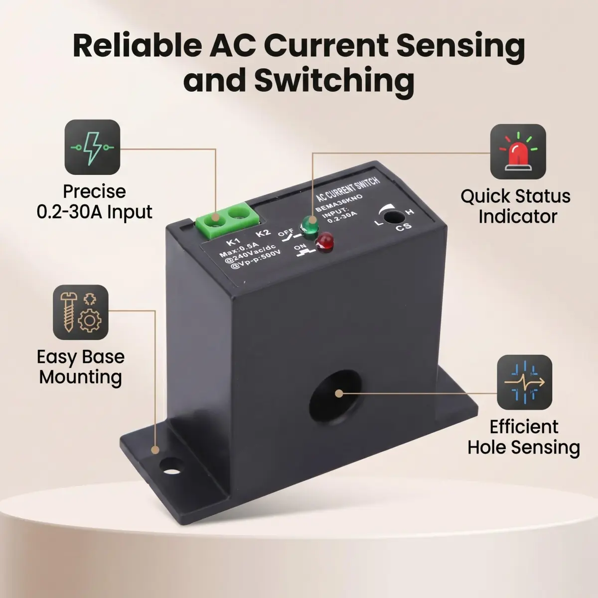 YWBL-WH AC Current Sensing Switch 0.2-30A | Self-Powered Relay for Electrical Panel Protection - view 5