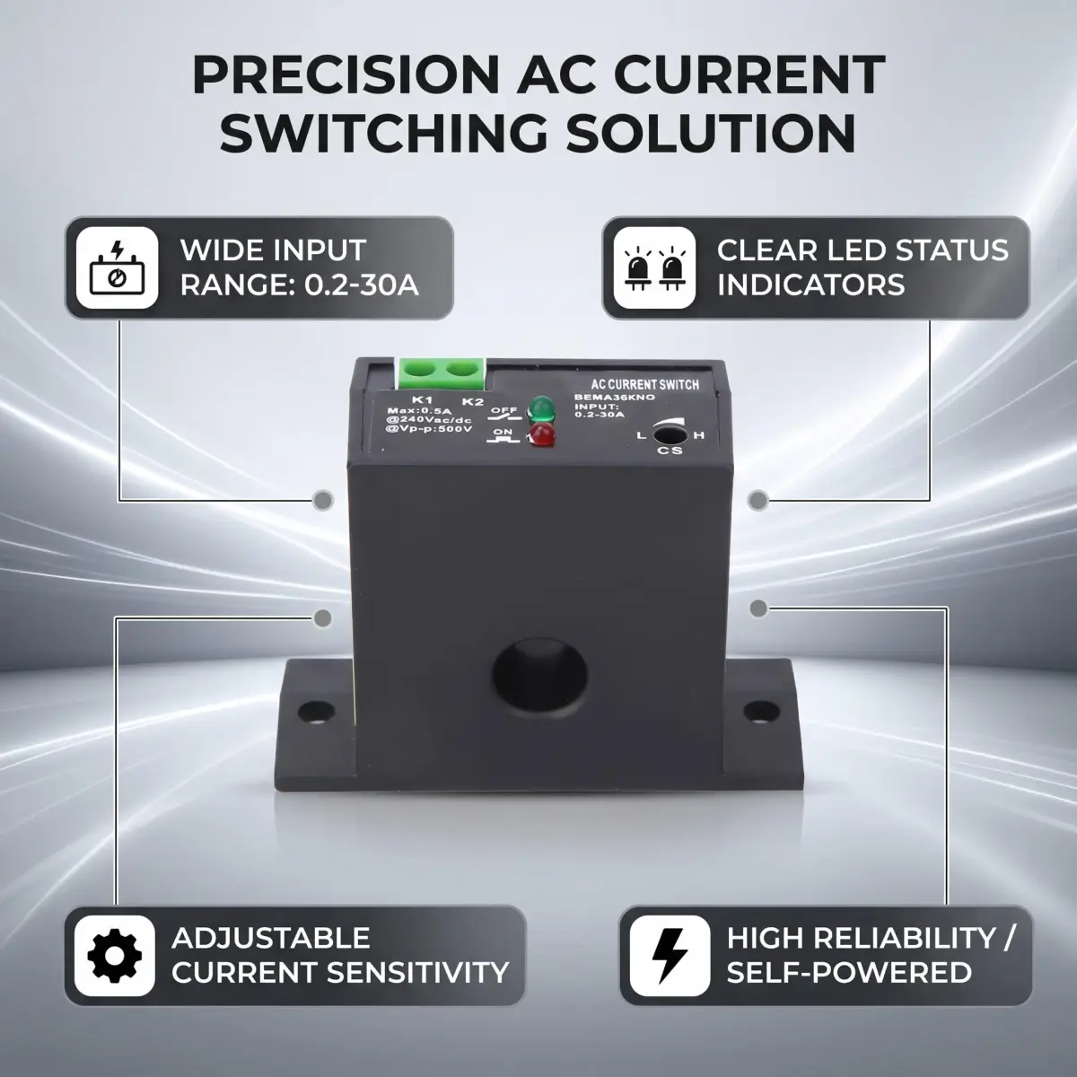 YWBL-WH AC Current Sensing Switch 0.2-30A | Self-Powered Relay for Electrical Panel Protection - view 6