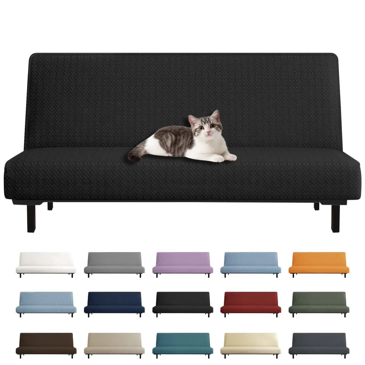 YEMYHOM Futon Cover Jacquard Design High Stretch Black | Modern Furniture Protector - main product image
