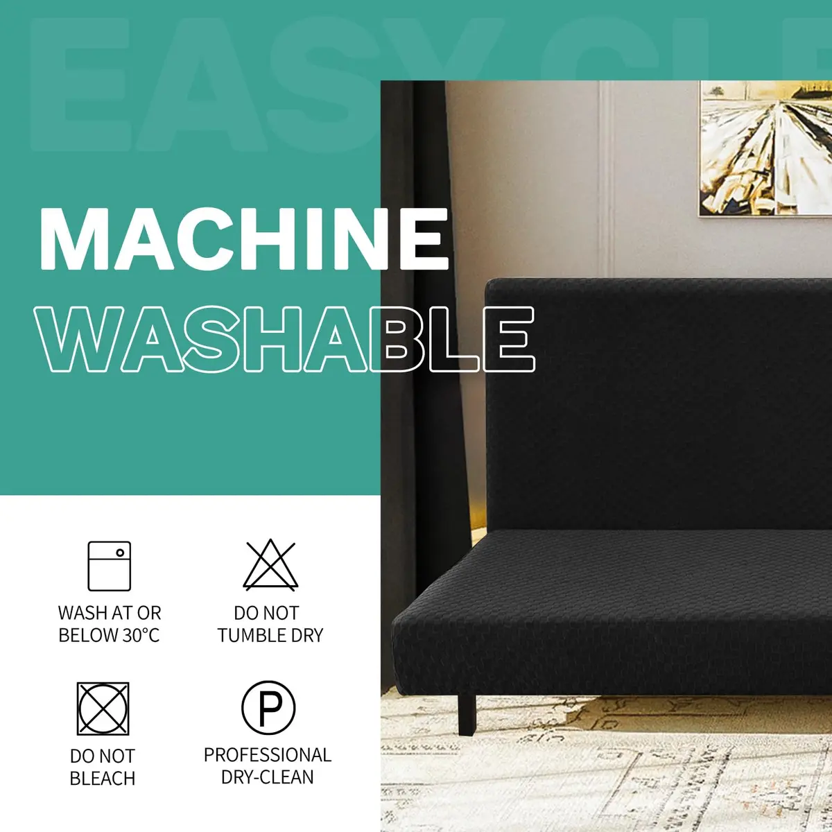 YEMYHOM Futon Cover Jacquard Design High Stretch Black | Modern Furniture Protector - view 7