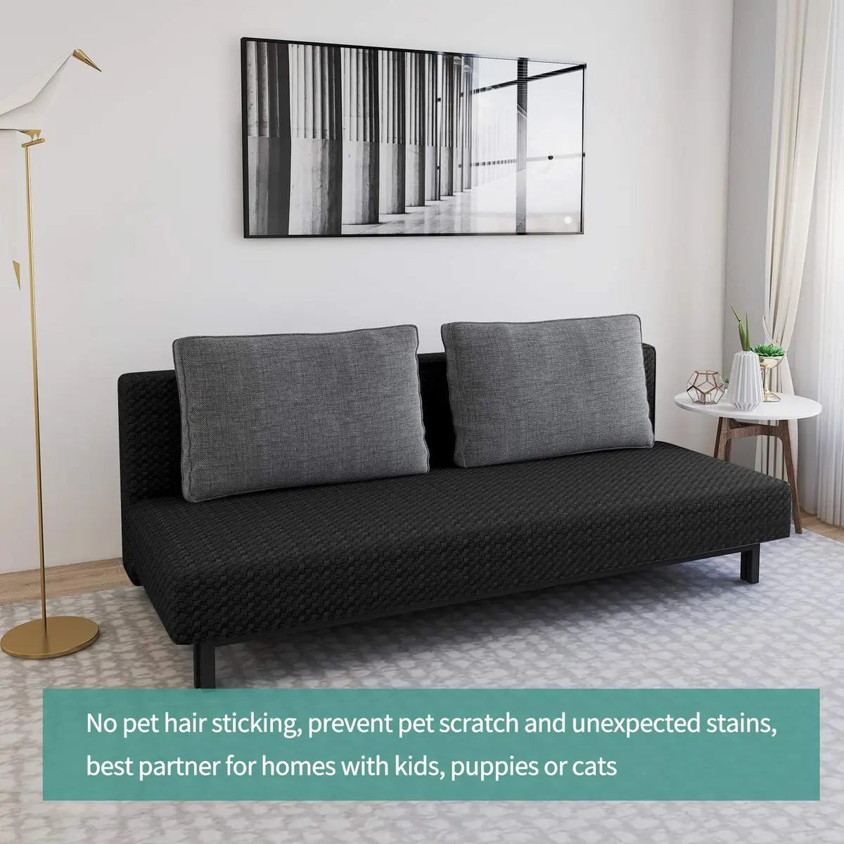 YEMYHOM Futon Cover Jacquard Design High Stretch Black | Modern Furniture Protector - view 2