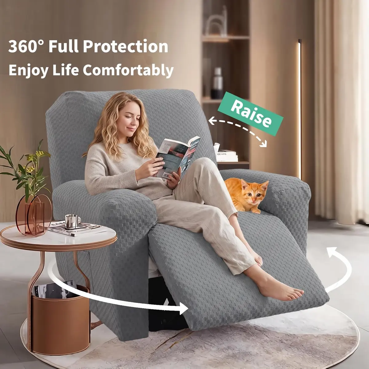 YEMYHOM 4-Piece Stretch Recliner Slipcover Set Light Gray | Modern Jacquard Furniture Protector with Side Pocket - view 2