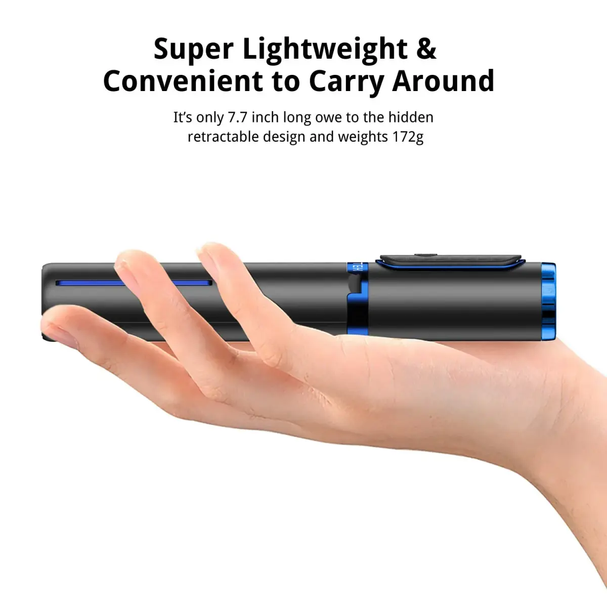 ATUMTEK Selfie Stick Tripod 61cm (24") Extendable Aluminum with Bluetooth Remote, Blue | Integrated Design for iPhone & Samsung - view 5