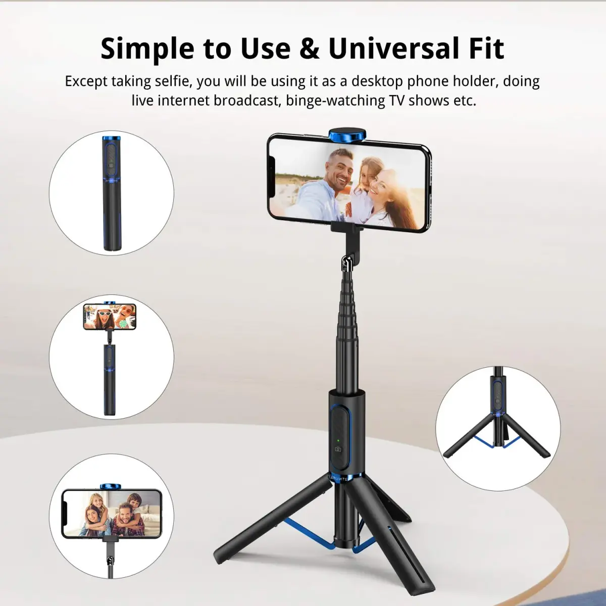 ATUMTEK Selfie Stick Tripod 61cm (24") Extendable Aluminum with Bluetooth Remote, Blue | Integrated Design for iPhone & Samsung - view 6
