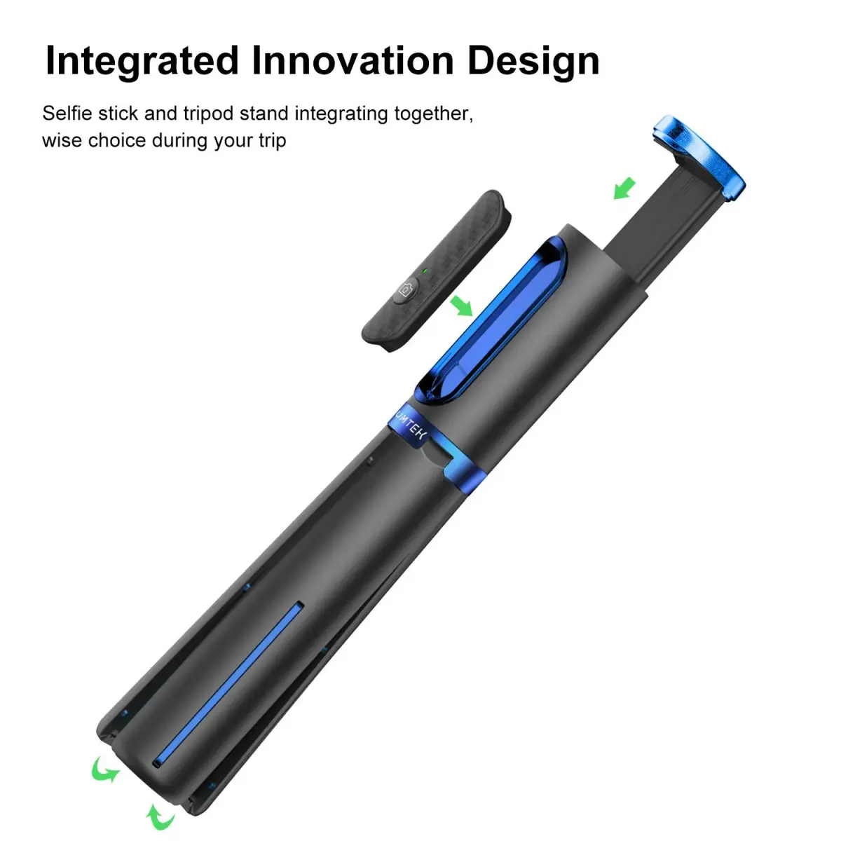 ATUMTEK Selfie Stick Tripod 61cm (24") Extendable Aluminum with Bluetooth Remote, Blue | Integrated Design for iPhone & Samsung - view 2