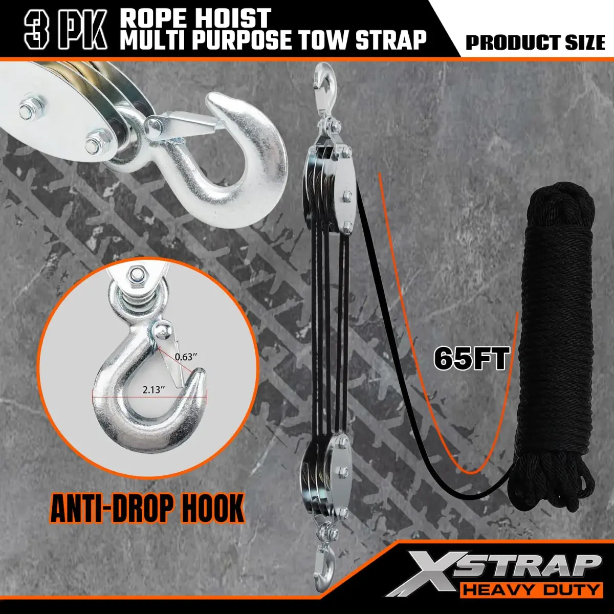 XSTRAP STANDARD 65ft (19.8m) Rope Hoist with 2x 8ft (2.4m) Lift Slings | 4000 lbs Break Strength - view 3