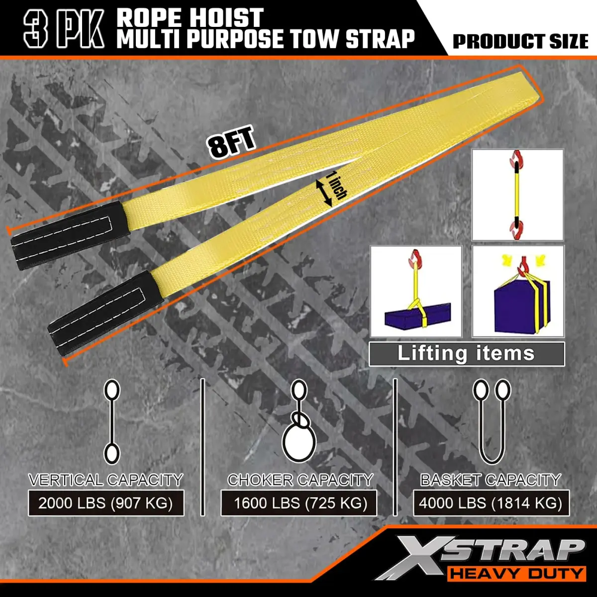 XSTRAP STANDARD 65ft (19.8m) Rope Hoist with 2x 8ft (2.4m) Lift Slings | 4000 lbs Break Strength - view 4