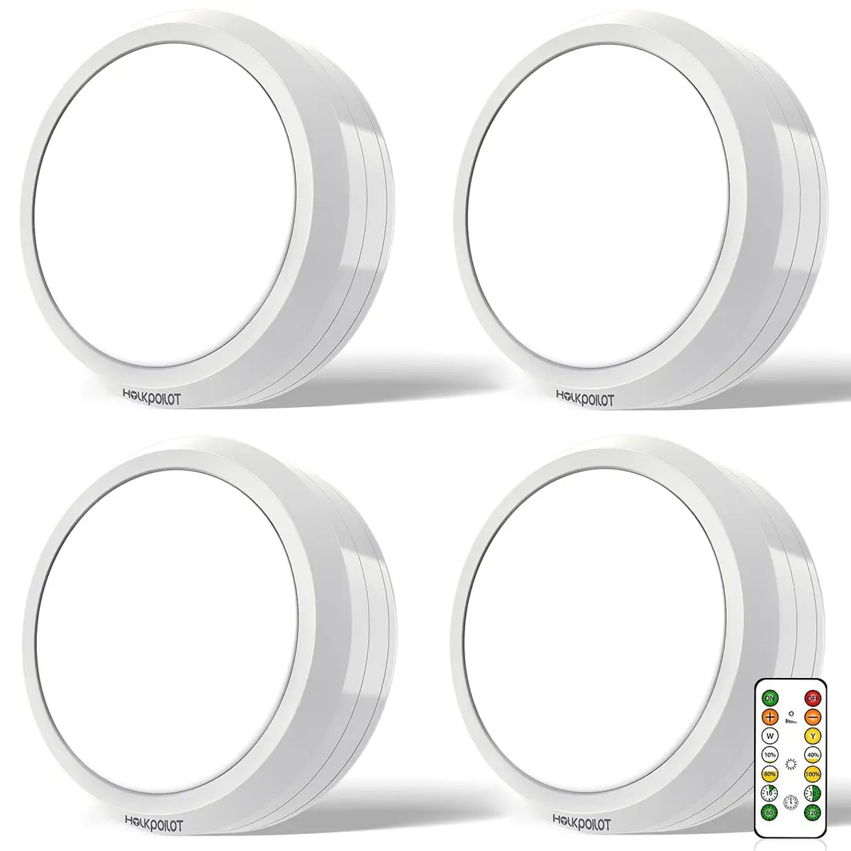 HOLKPOILOT White 4pack Light Fixture | Wireless Under Cabinet Puck Lights with Remote - main product image