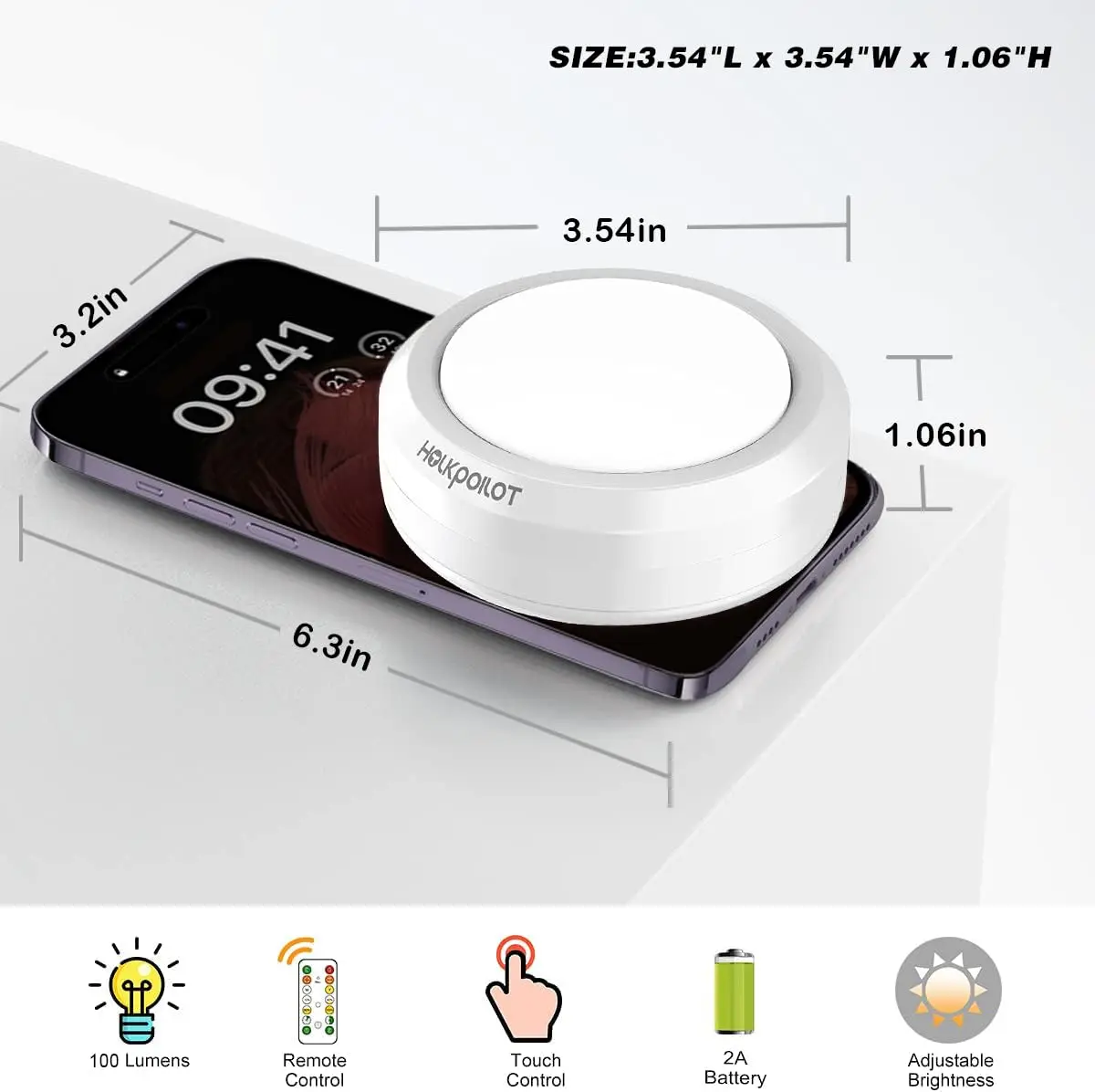 HOLKPOILOT White 4pack Light Fixture | Wireless Under Cabinet Puck Lights with Remote - view 2
