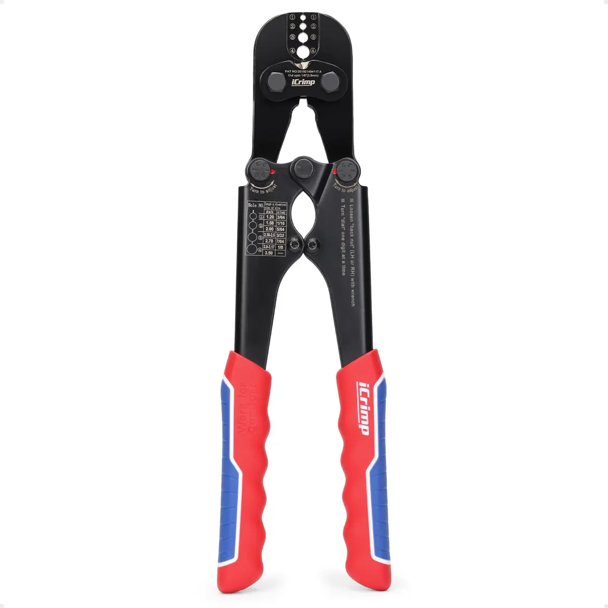 IWISS IWS-1608MC Wire Rope Crimper with Built-In Cutter, 3/64" to 1/8" (2.38mm to 3.18mm) | Heavy Duty Steel Cable Crimping Tool - main product image