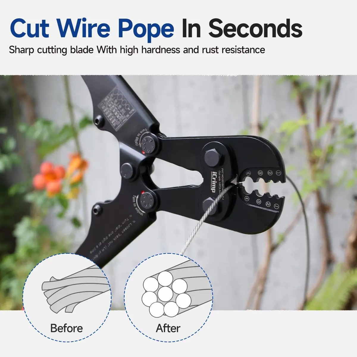 IWISS IWS-1608MC Wire Rope Crimper with Built-In Cutter, 3/64" to 1/8" (2.38mm to 3.18mm) | Heavy Duty Steel Cable Crimping Tool - view 5
