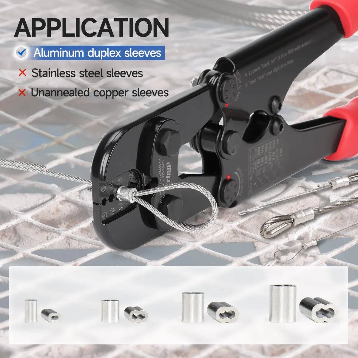 IWISS IWS-1608MC Wire Rope Crimper with Built-In Cutter, 3/64" to 1/8" (2.38mm to 3.18mm) | Heavy Duty Steel Cable Crimping Tool - view 6