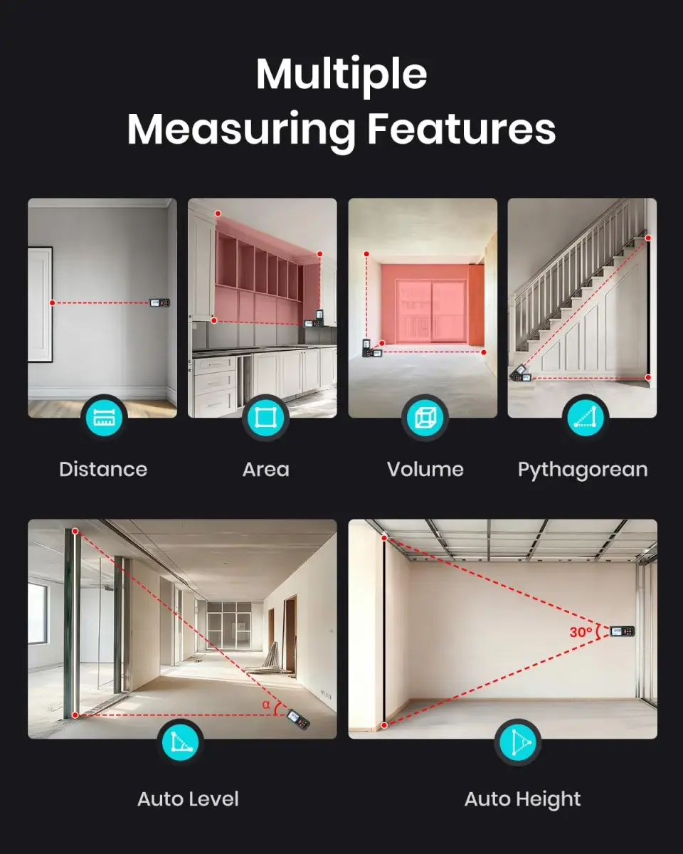 MILESEEY D5 Laser Measure 70m (229ft) with Angle Sensor | 2mm Accuracy, Area/Volume Calculation - view 9