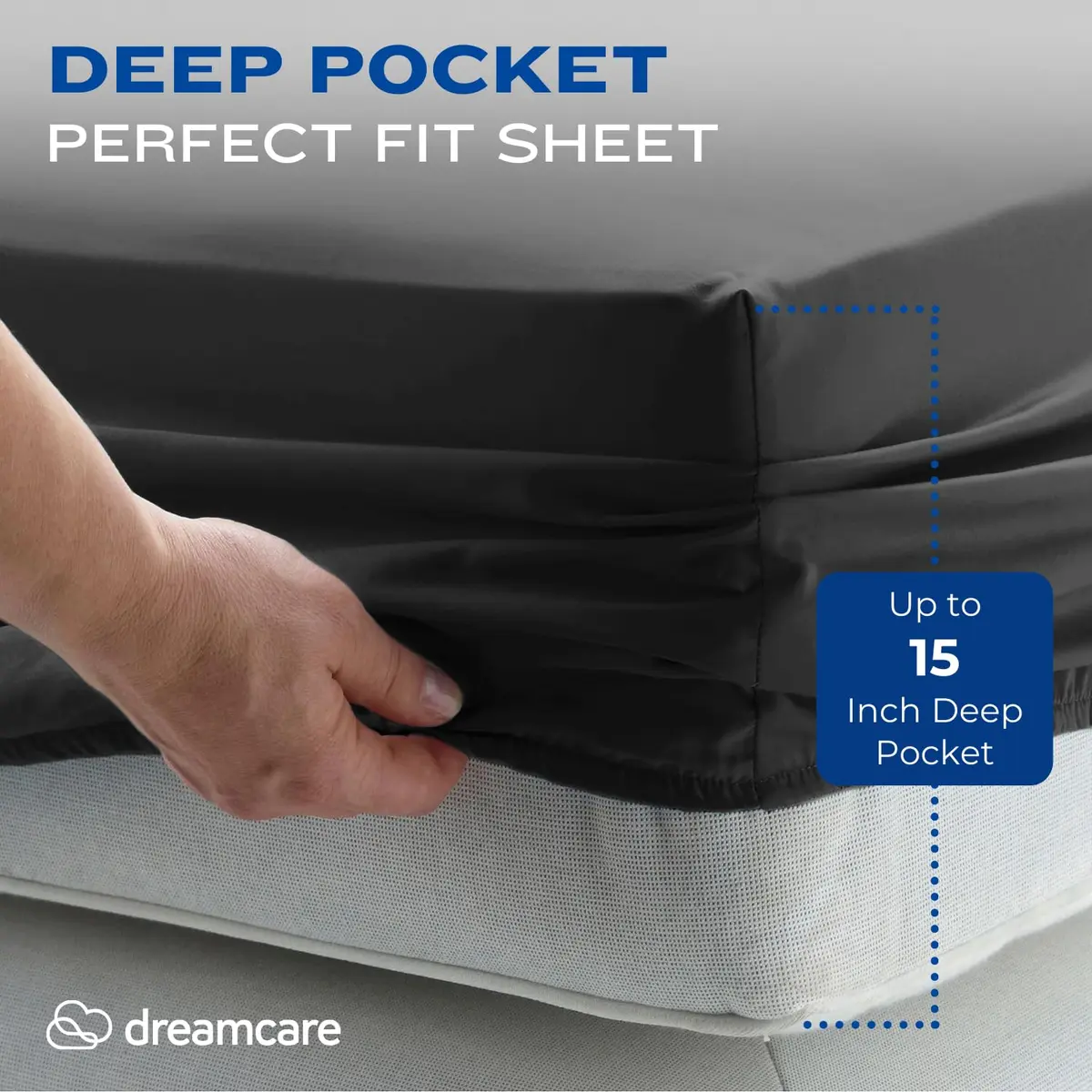 DREAMCARE Full Size Microfiber Sheet Set Gray | 1800 Thread Count Cooling Sheets with Side Pockets (Full, 4-Piece) - view 3