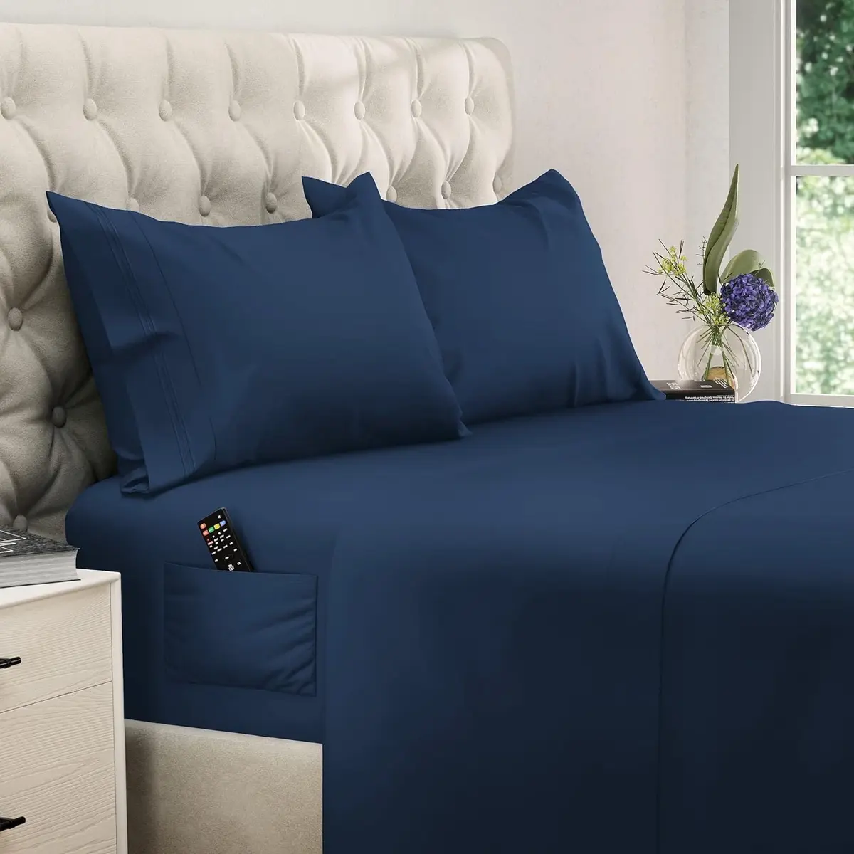 DREAMCARE Full Size Microfiber Sheet Set Navy Blue 203cm x 244cm (80" x 96") | Soft, Deep Pocket, 4-Piece Set - main product image