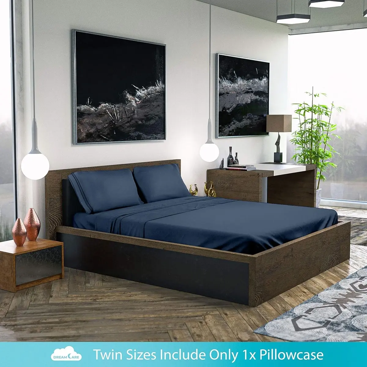 DREAMCARE Full Size Microfiber Sheet Set Navy Blue 203cm x 244cm (80" x 96") | Soft, Deep Pocket, 4-Piece Set - view 7