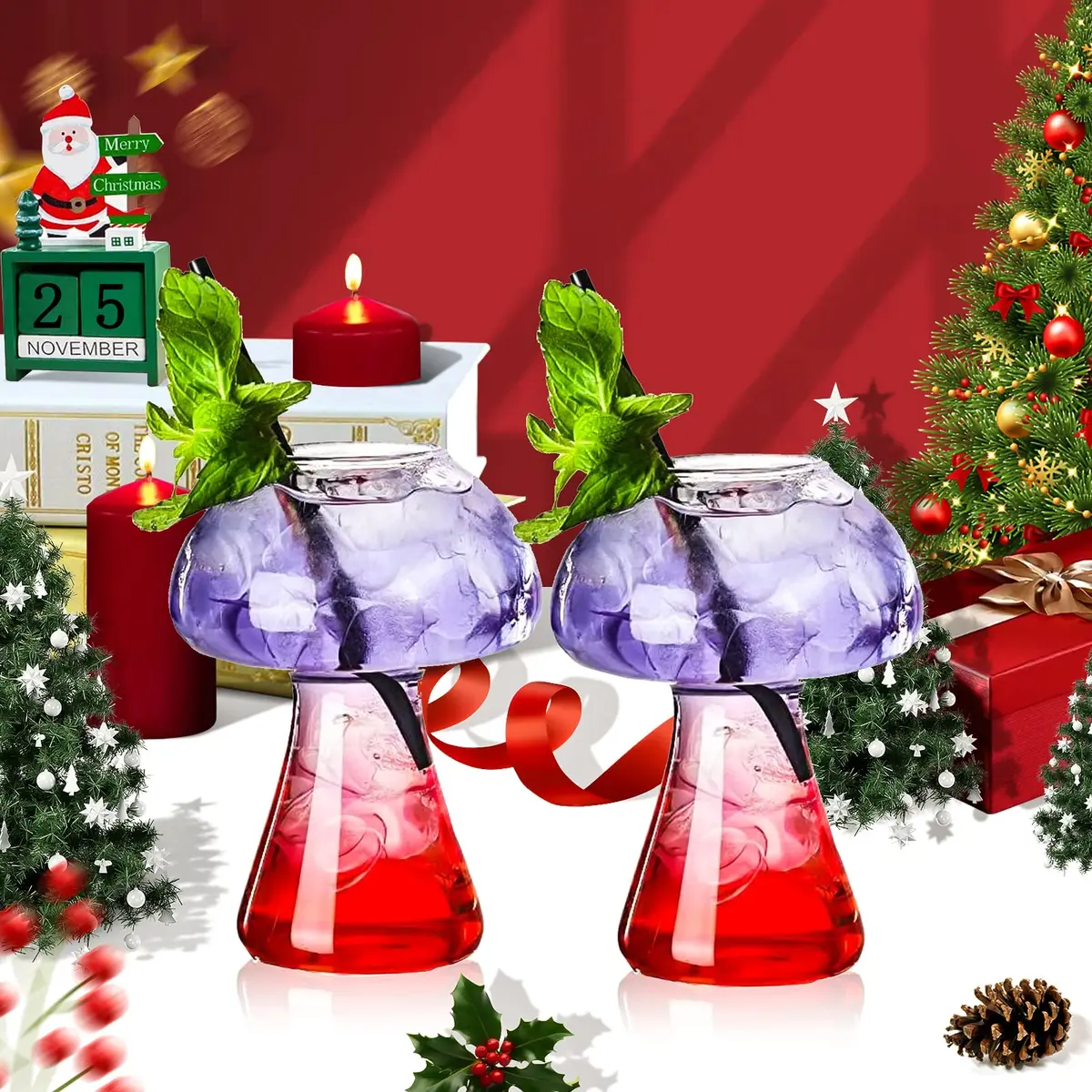 SuproBarware Mushroom Shaped Wine Glasses Set of 2 | 250ml (8.5oz) Clear Cocktail Cups - view 6