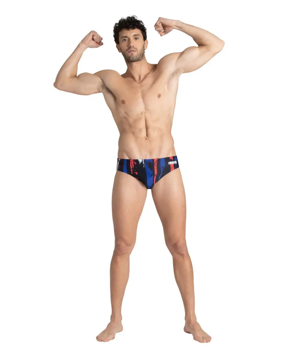 ARENA Men's Team Color Print 3-Inch Brief Athletic Training Swimsuit, MaxLife Chlorine Resistant Fabric, White, 40 - view 4