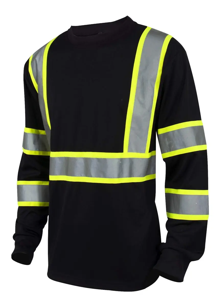 L&M Hi Vis Class 3 T Shirt Reflective Safety Black Long Sleeve | ANSI/ISEA 107-2017 Compliant - main product image