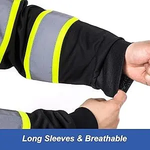 L&M Hi Vis Class 3 T Shirt Reflective Safety Black Long Sleeve | ANSI/ISEA 107-2017 Compliant - view 7