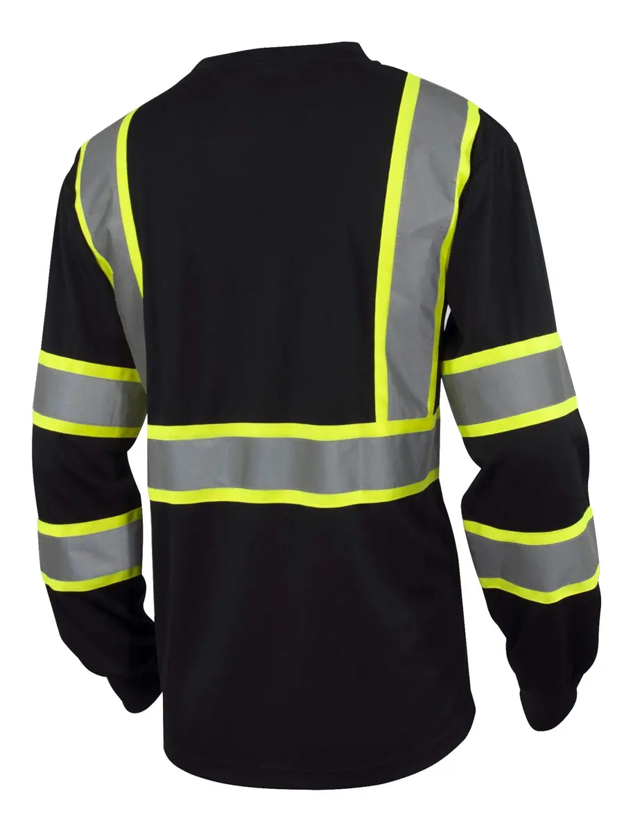 L&M Hi Vis Class 3 T Shirt Reflective Safety Black Long Sleeve | ANSI/ISEA 107-2017 Compliant - view 2