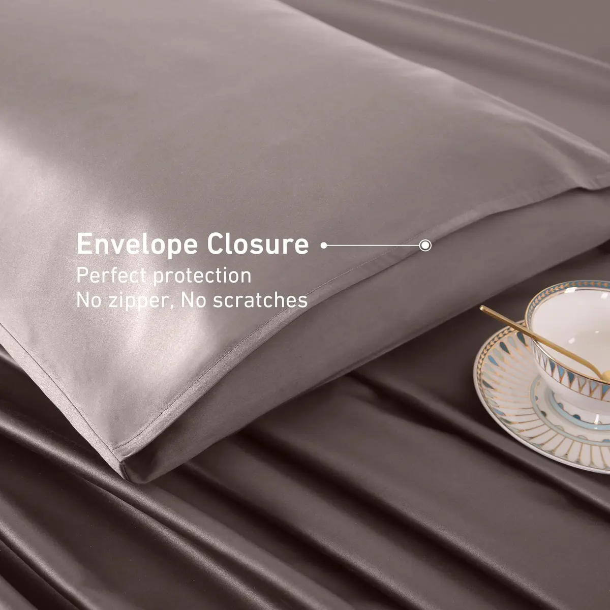 Leeden 100% Cotton Body Pillow Cover 21x54 (53cm x 137cm) | 800 Thread Count Envelope Closure Light Taupe - view 5