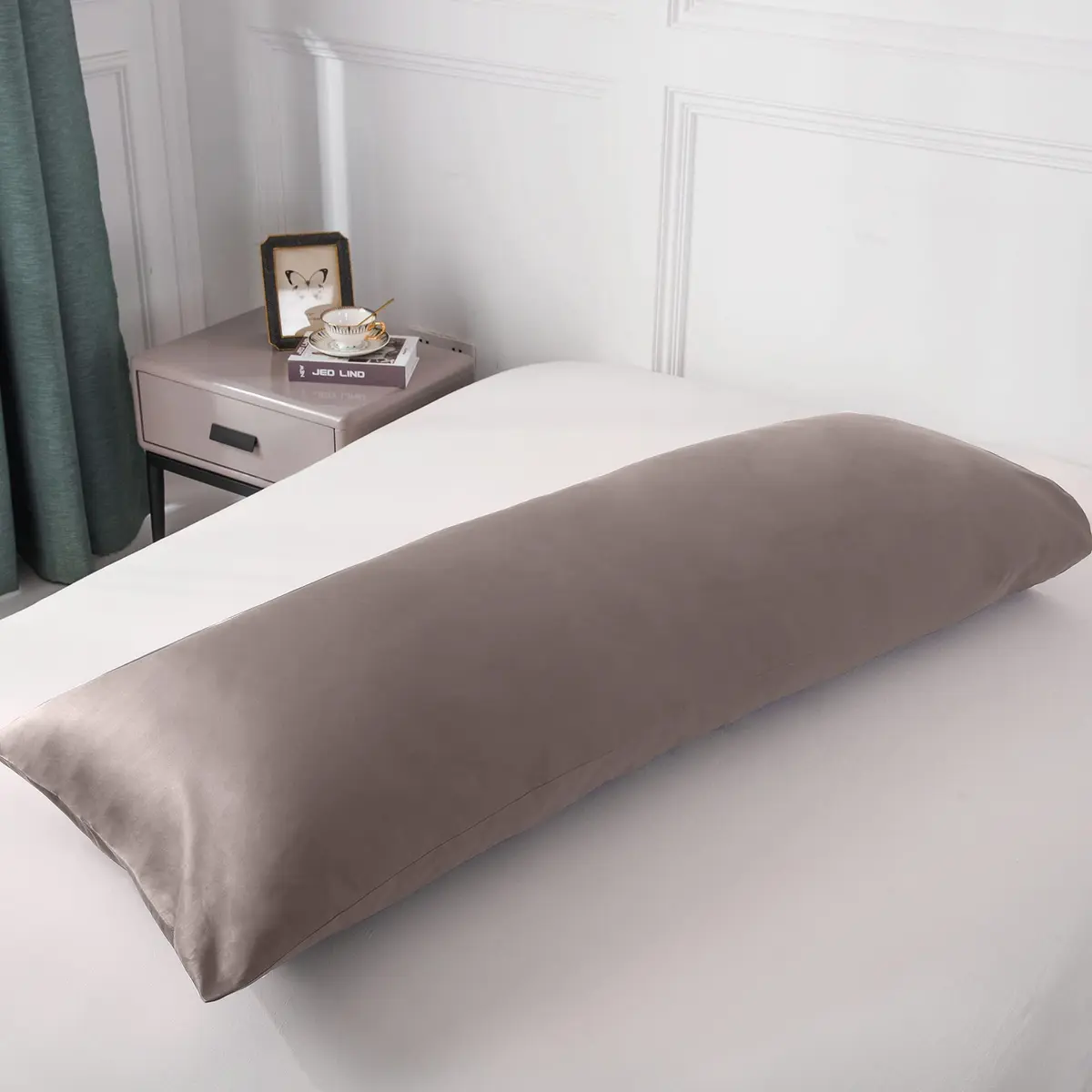 Leeden 100% Cotton Body Pillow Cover 21x54 (53cm x 137cm) | 800 Thread Count Envelope Closure Light Taupe - view 8