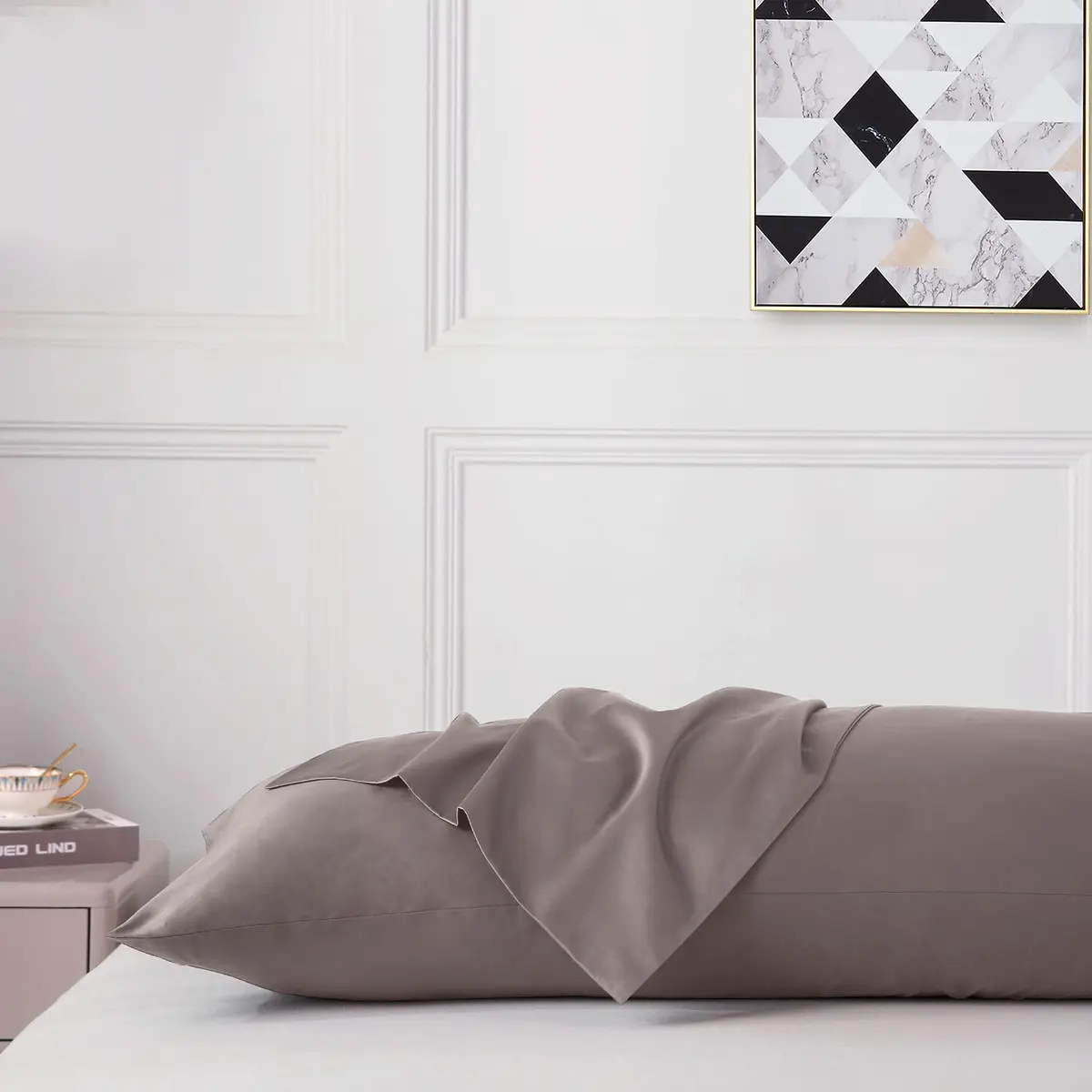Leeden 100% Cotton Body Pillow Cover 21x54 (53cm x 137cm) | 800 Thread Count Envelope Closure Light Taupe - view 2