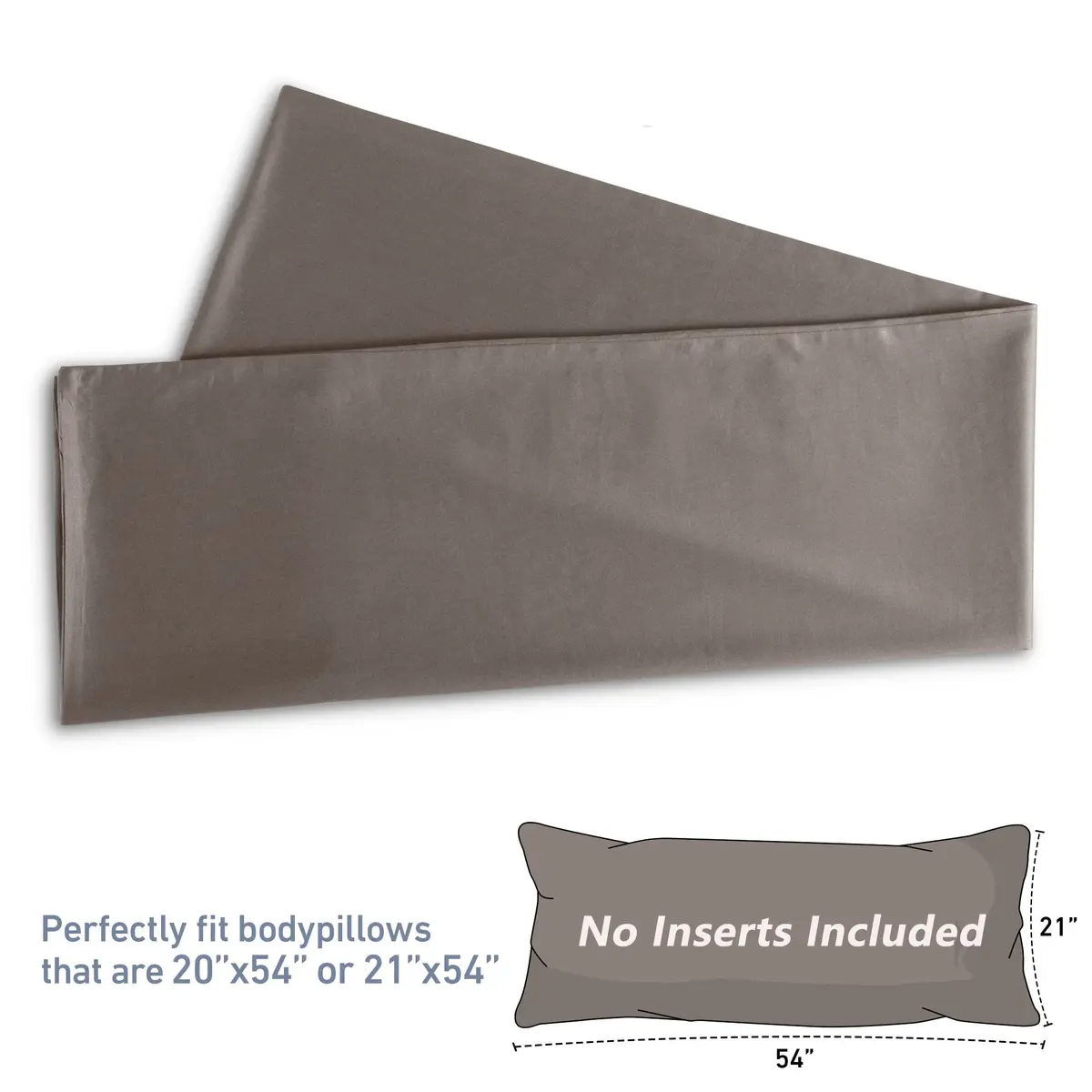 Leeden 100% Cotton Body Pillow Cover 21x54 (53cm x 137cm) | 800 Thread Count Envelope Closure Light Taupe - view 3
