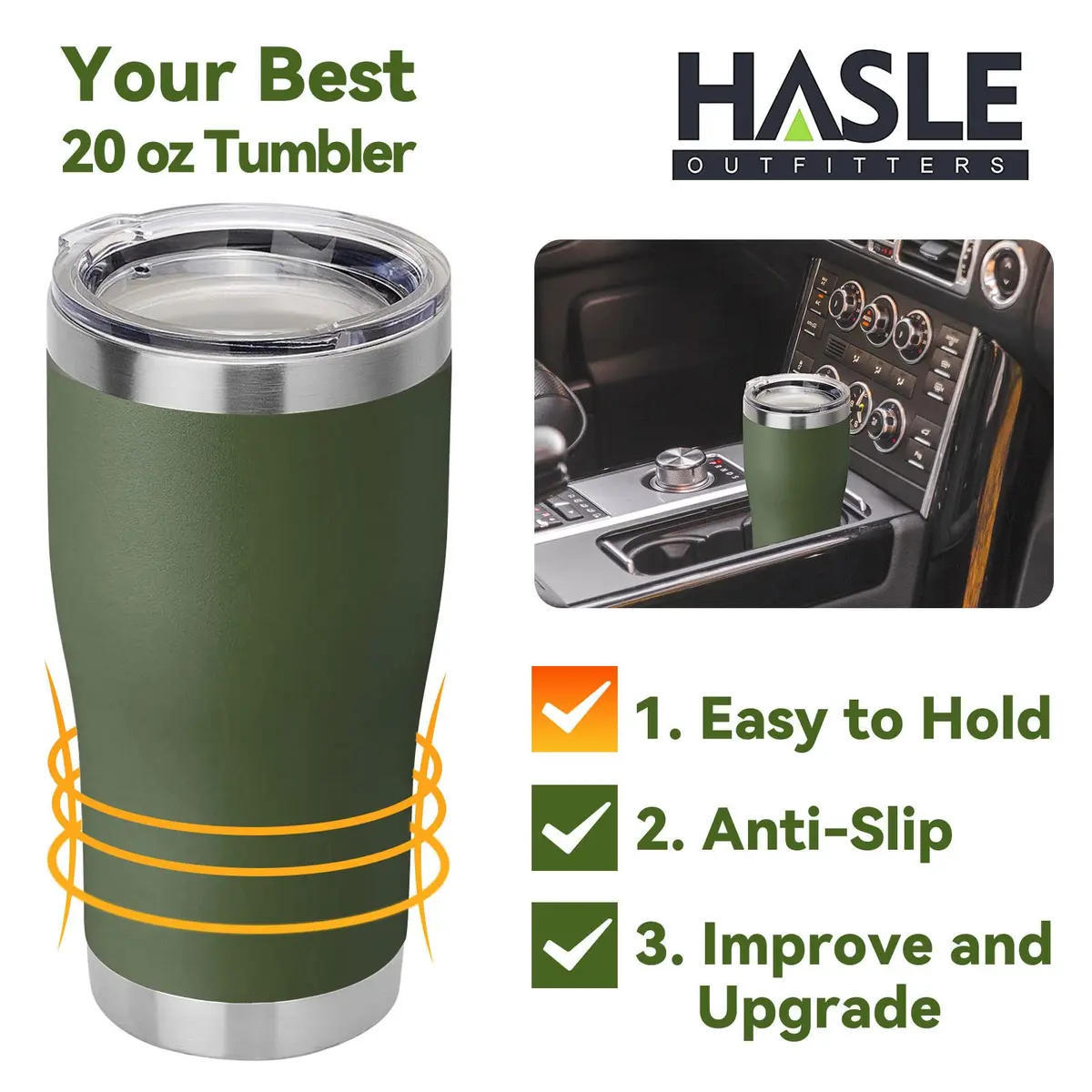 HASLE OUTFITTERS 20 oz Tumbler Bulk | Vacuum Insulated Stainless Steel Army Green - view 6