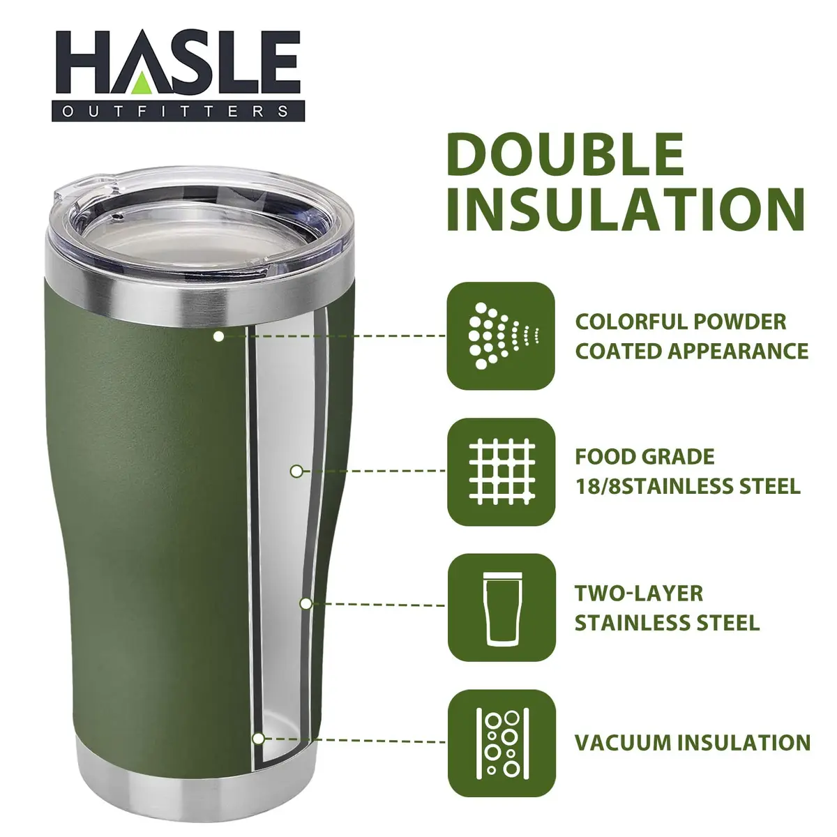 HASLE OUTFITTERS 20 oz Tumbler Bulk | Vacuum Insulated Stainless Steel Army Green - view 3