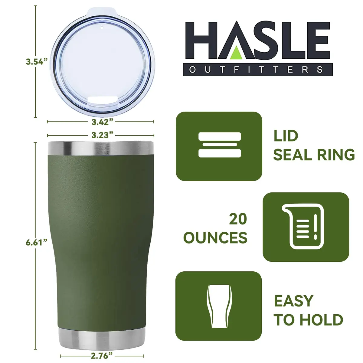 HASLE OUTFITTERS 20 oz Tumbler Bulk | Vacuum Insulated Stainless Steel Army Green - view 4