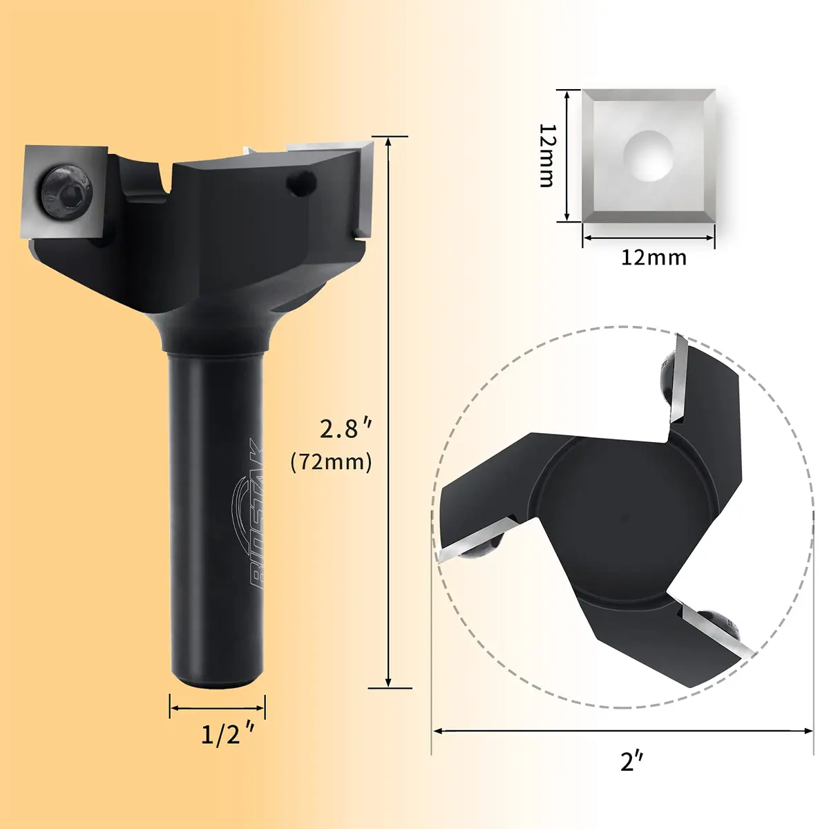 BINSTAK CNC Spoilboard Surfacing Router Bit 1/2" Shank 2" Diameter | Carbide Flat Surface Planer - view 6