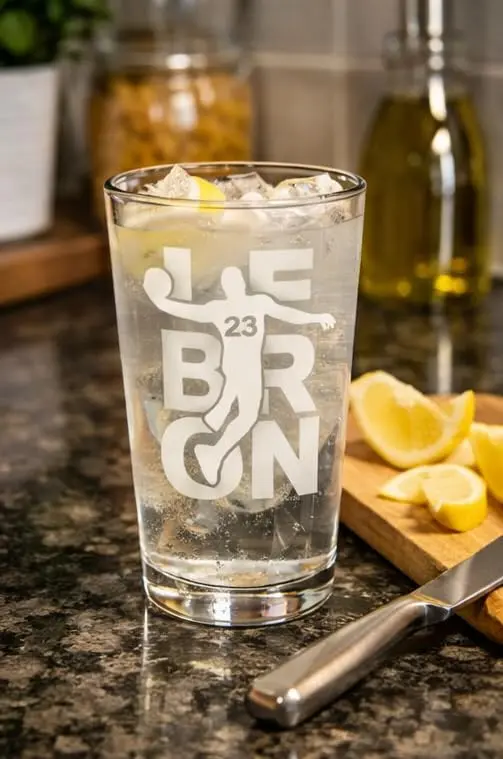 Hat Shark Lebron #23 Basketball Laser Engraved Pint Glass 473ml (16 oz) | Custom Sports Gift - view 9