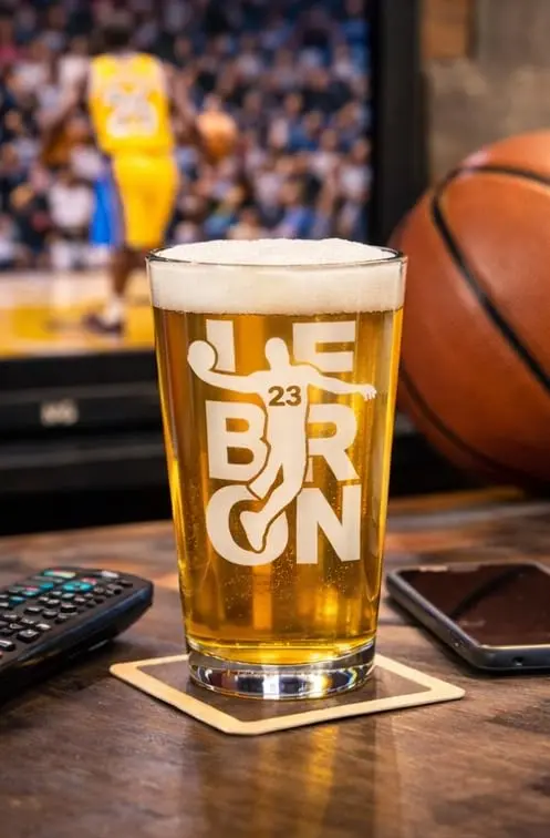 Hat Shark Lebron #23 Basketball Laser Engraved Pint Glass 473ml (16 oz) | Custom Sports Gift - view 14