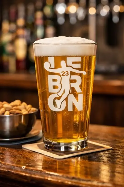 Hat Shark Lebron #23 Basketball Laser Engraved Pint Glass 473ml (16 oz) | Custom Sports Gift - view 2