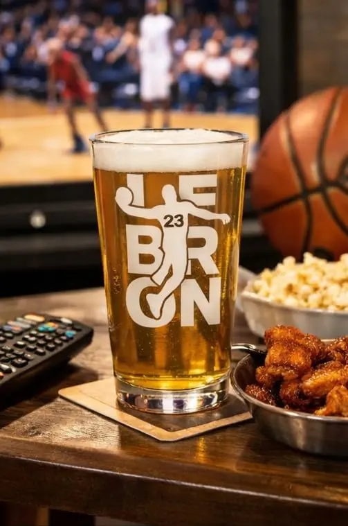 Hat Shark Lebron #23 Basketball Laser Engraved Pint Glass 473ml (16 oz) | Custom Sports Gift - view 6