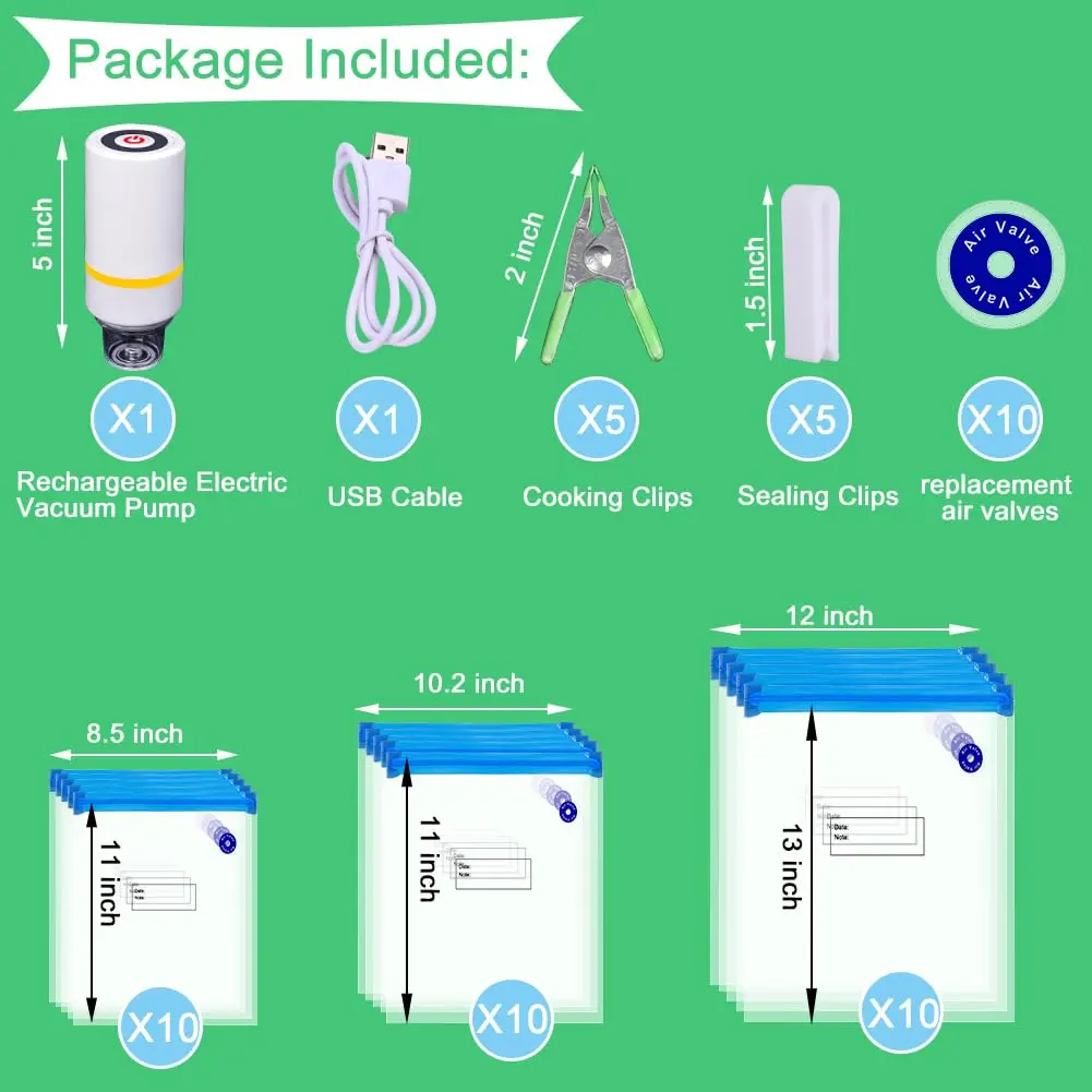 KOSBON 42 PCS Sous Vide Vacuum Sealer Set | 30 Reusable Bags, 5 Clips, Fast & Portable - view 6
