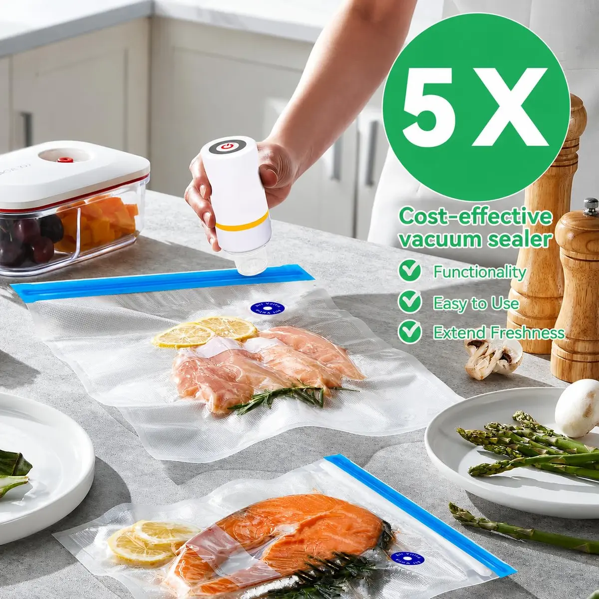 KOSBON 42 PCS Sous Vide Vacuum Sealer Set | 30 Reusable Bags, 5 Clips, Fast & Portable - view 2