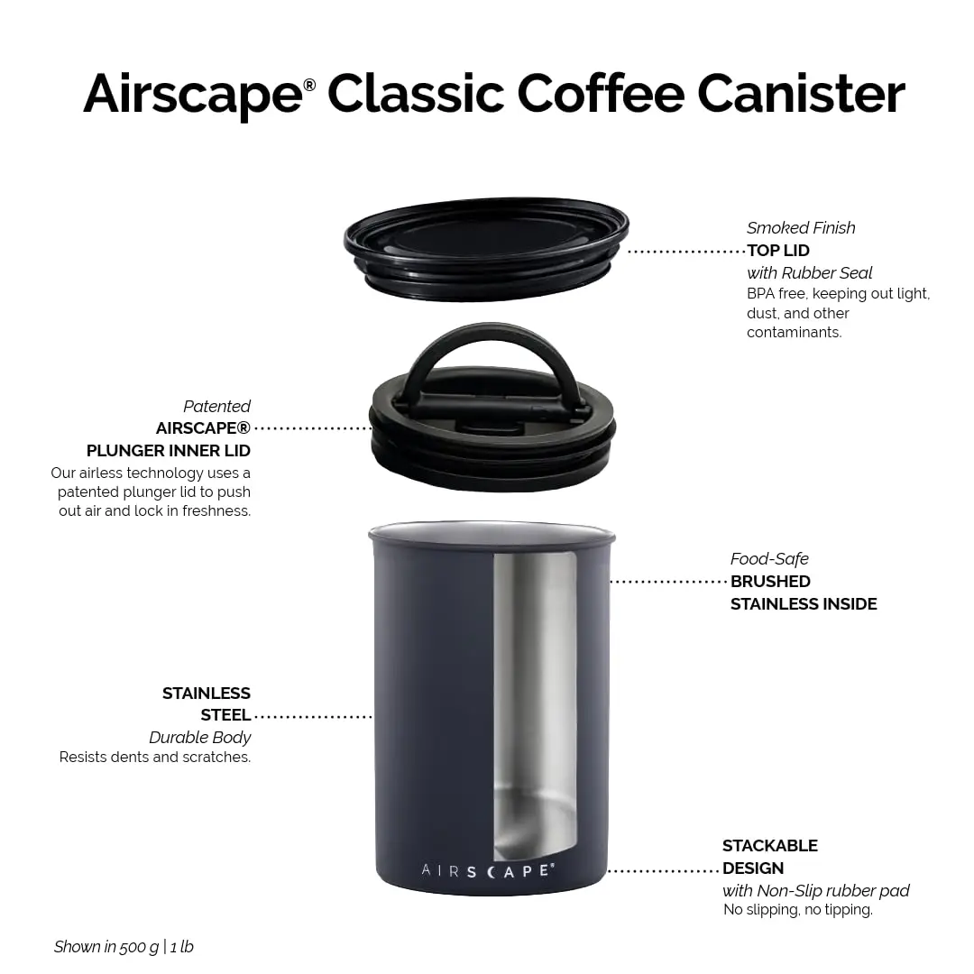 Planetary Design Airscape Stainless Steel Coffee Canister | Food Storage (64 fl oz, Medium, Matte White, UV-Blocking) - view 2