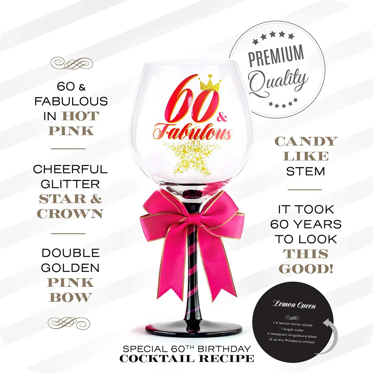 SAY HO UM 60 and Fabulous Birthday Wine Glass for Women | 23 oz, 8.8 Inch Tall | Fun Gift for Woman Turning 60 - view 2