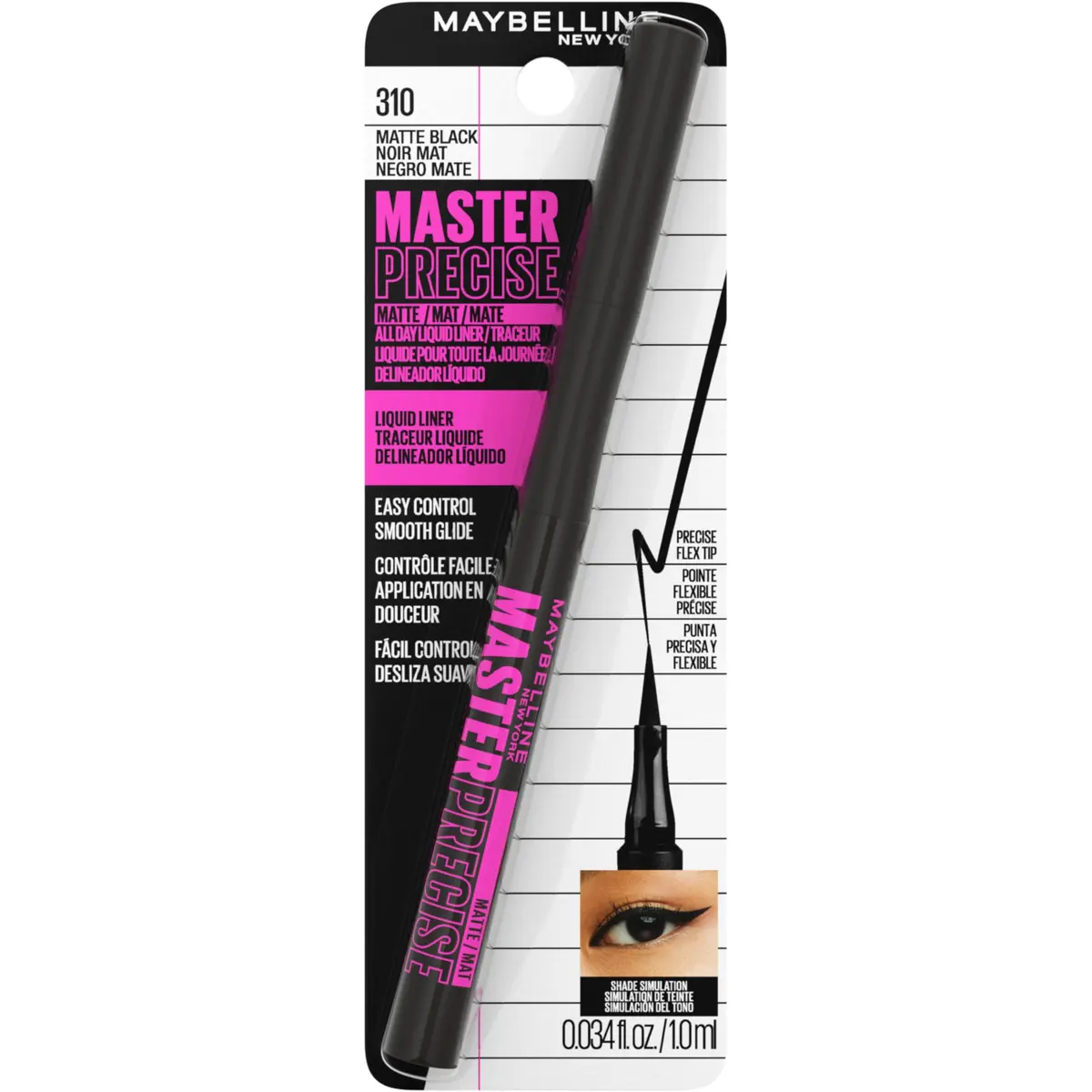 Maybelline Eyestudio Master Precise All Day Waterproof Liquid Eyeliner Makeup, Matte Black, 0.1 ml (0.034 Fl Oz) | Ophthalmologist Tested - view 8