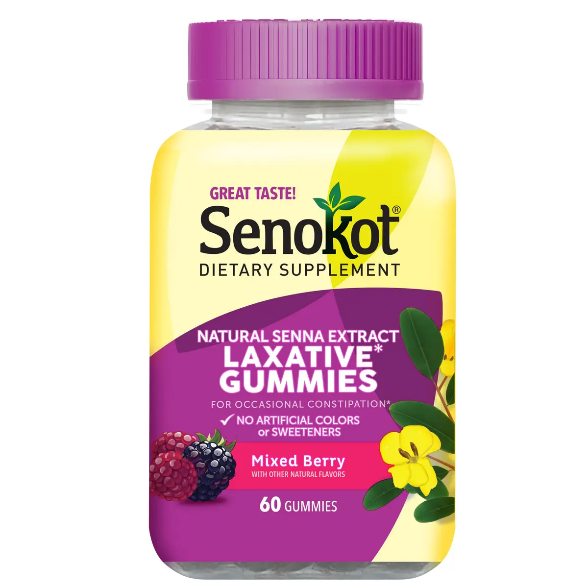 Senokot Dietary Supplement Laxative Gummies, Mixed Berry Flavor, 60 Count | Gentle Overnight Relief for Occasional Constipation - main product image