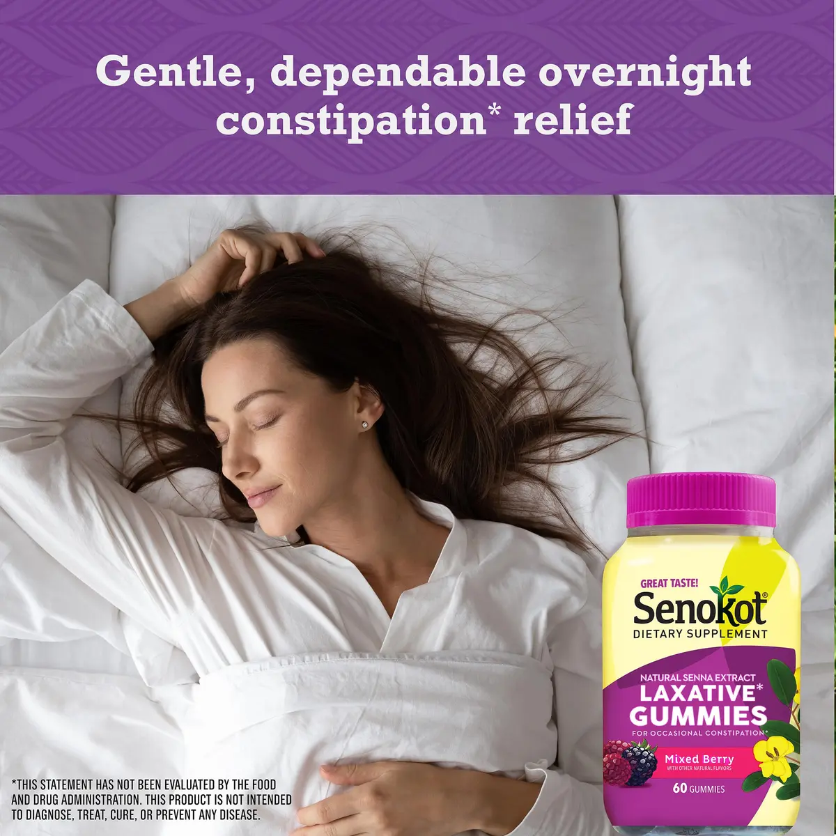 Senokot Dietary Supplement Laxative Gummies, Mixed Berry Flavor, 60 Count | Gentle Overnight Relief for Occasional Constipation - view 3