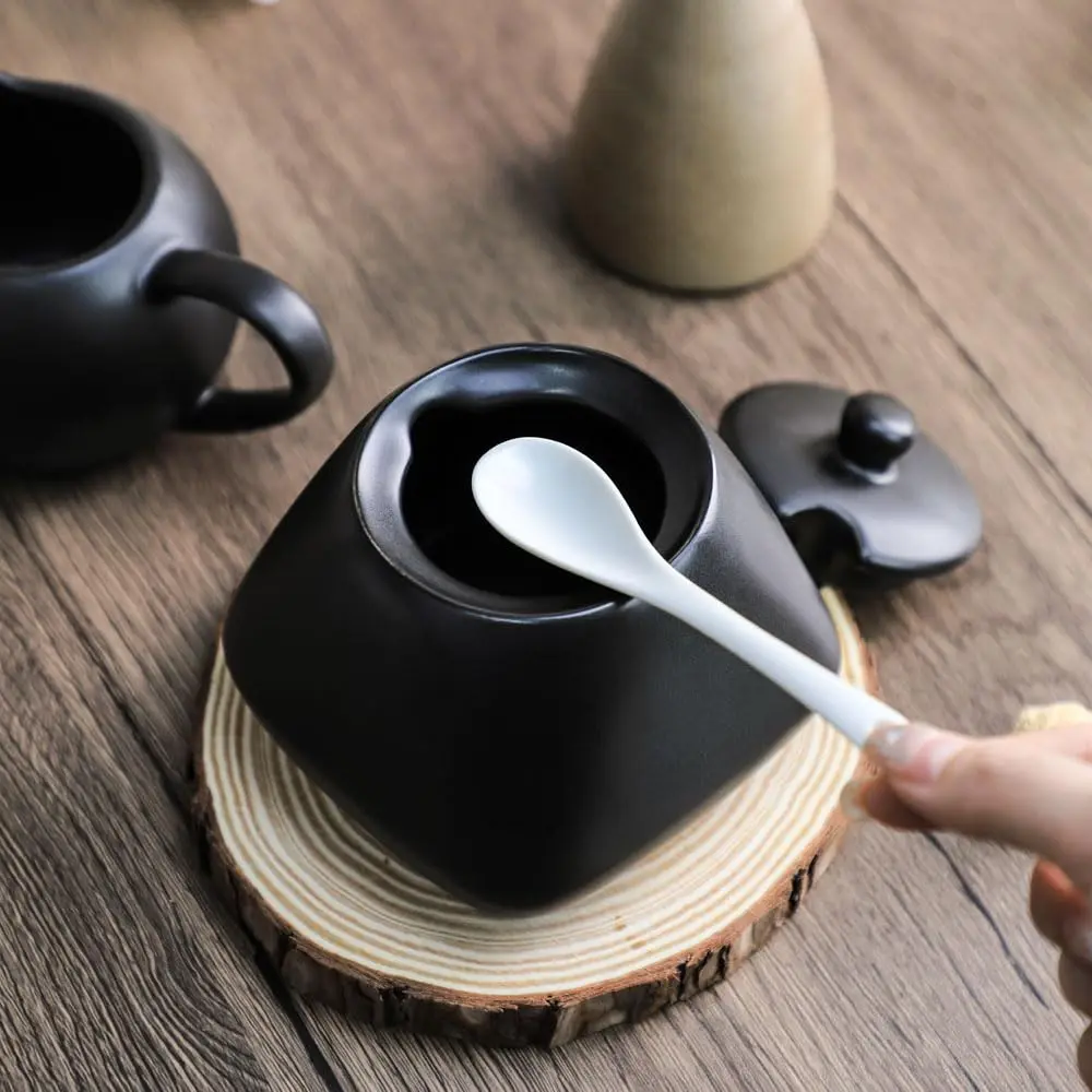 Fuyu Ceramic Sugar Bowl with Lid & Spoon | 4.1 x 3.7 in | Food Safe & Dishwasher Safe - view 4
